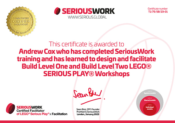 SeriousWork Certified facilitator of LEGO® Serious Play®